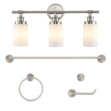 Egan 23.25" 3-Light Classic Cottage Vanity Light with Frosted Glass Shades and Bathroom Hardware Accessory Set - JONATHAN Y